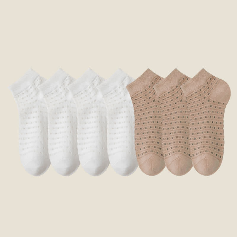 Chaussettes basses en maille ajourée (7 paires) - Blanc*4+Kaki*3 - EU38-44 (US5-11) - image 15