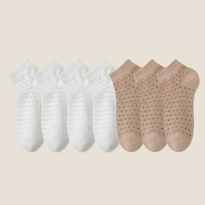 Chaussettes basses en maille ajourée (7 paires) - Blanc*4+Kaki*3 - EU38-44 (US5-11) - image 15