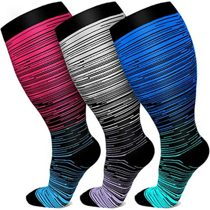 Chaussettes de compression grandes tailles à lignes colorées et tendance 2XL- 7XL (3 paires) - image 7