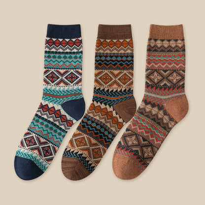 Chaussettes mi-mollet respirantes rétro Plusock (3 paires) - Bleu marine + marron + café - EU39-46 (US6-12) - image 11