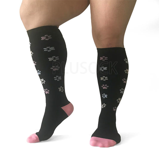 Chaussettes de compression roses à imprimé empreintes de chien, grandes tailles (2XL-7XL) (3 paires)
