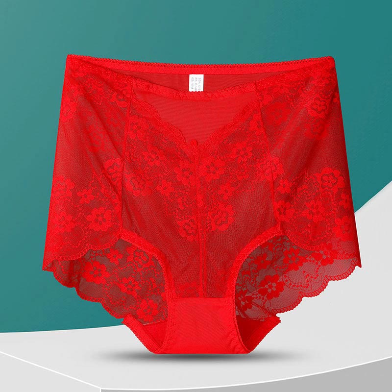 Culotte fleurie taille haute (5 paires) - Rouge - 3XL - image 15