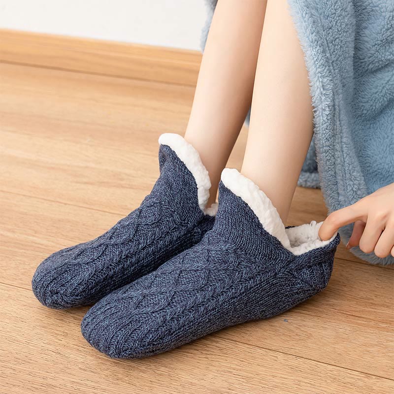 Chaussons-chaussettes d'intérieur chauds en laine d'agneau grande taille (2 paires) - Bleu marine - L - image 8