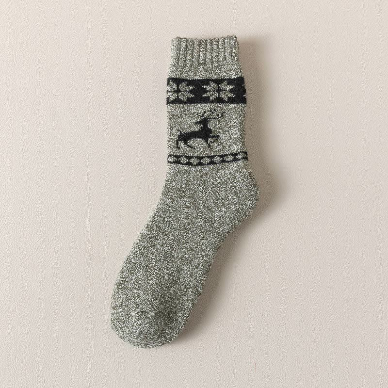 Chaussettes courtes en laine épaisse à motif d'élan (5 paires) - Vert armée - EU39-46 (US6-12) - image 5