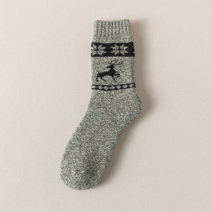 Chaussettes courtes en laine épaisse à motif d'élan (5 paires) - Vert armée - EU39-46 (US6-12) - image 5
