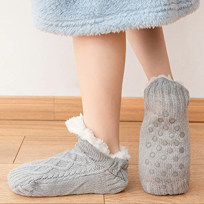 Chaussons-chaussettes d'intérieur chauds en laine d'agneau grande taille (2 paires) - Gris - L - image 3