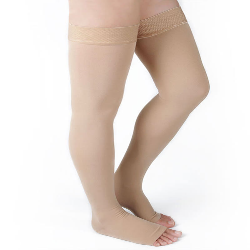 Chaussettes de compression médicales à bout ouvert et hauteur cuisse grande taille - Nu - 5XL - image 1
