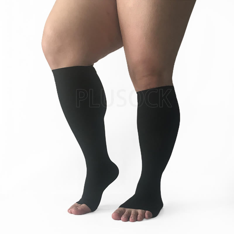 Chaussettes de compression grande taille, mollet large, bout ouvert - image 4