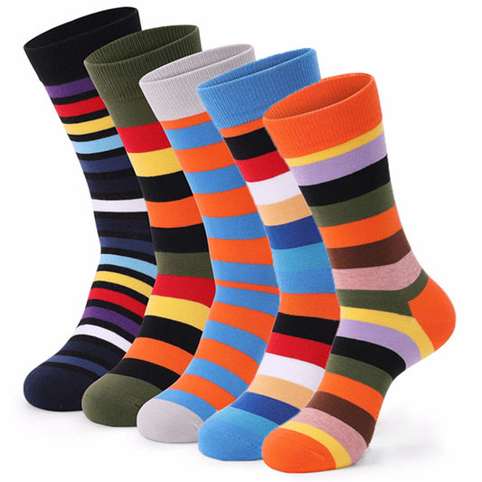 Chaussettes fantaisie en coton à rayures colorées (5 paires) - 42-48 - Multicolore - image 0