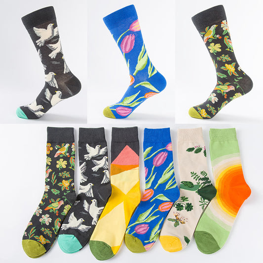 Chaussettes mi-mollet à motif tulipe et colombe grande taille (6 paires) - image 1