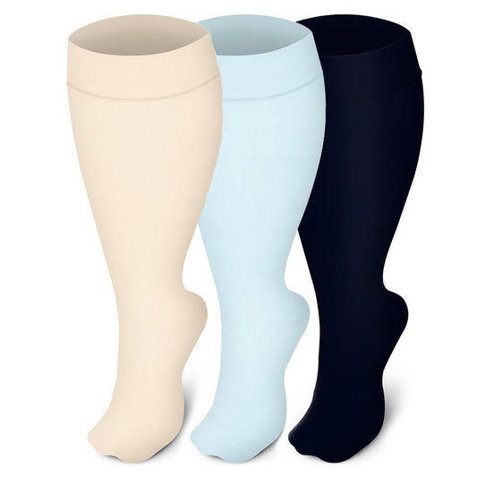Chaussettes de compression de couleur unie grande taille (3 paires)