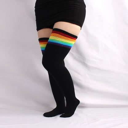 Chaussettes hautes arc-en-ciel noires grande taille