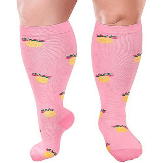 Chaussettes de compression grandes tailles ananas rose 2XL- 7XL (3 paires) - image 0