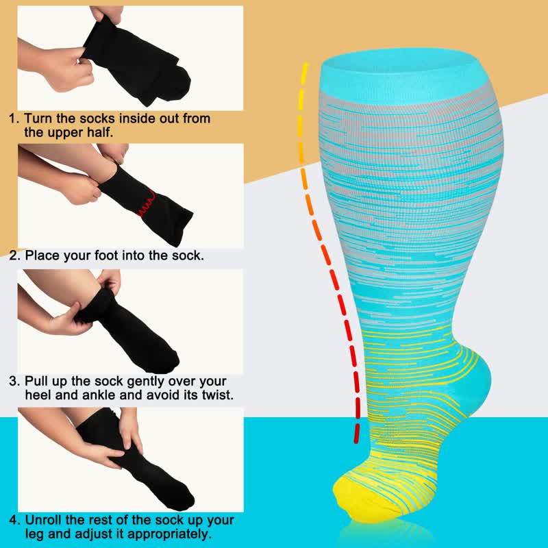 Chaussettes de compression à rayures vives grandes tailles 2XL - 7XL (3 paires) - image 2