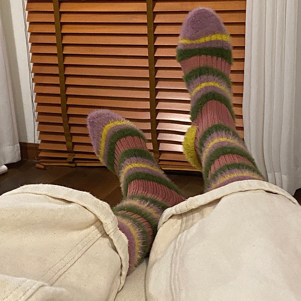 Chaussettes montantes en fourrure à blocs de couleur (6 paires) - image 1