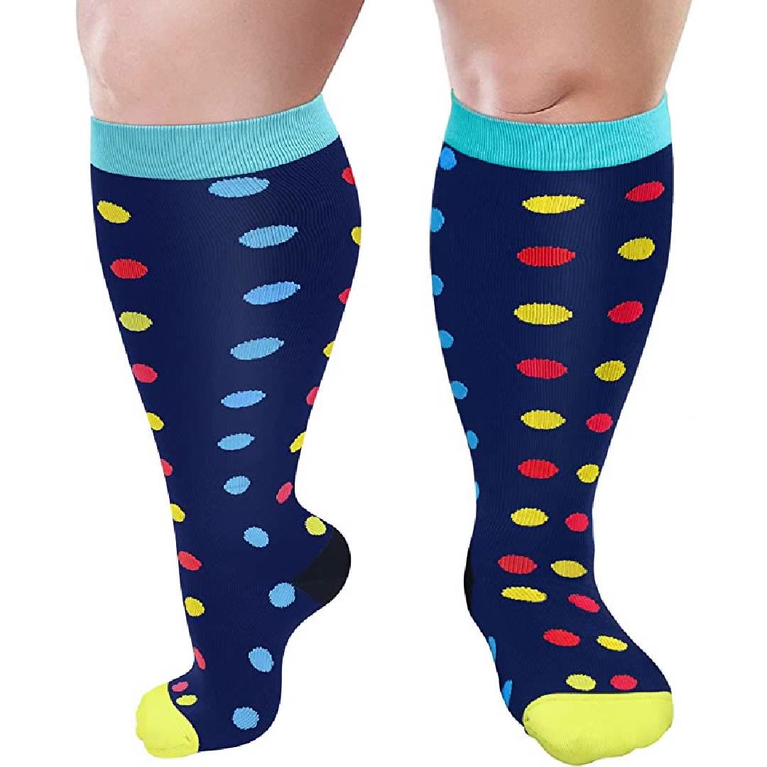 Chaussettes de compression grande taille à pois bleus (3 paires) - image 8