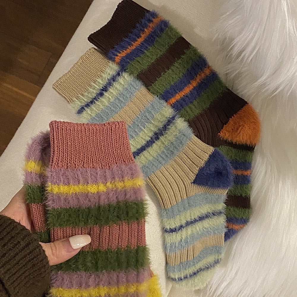 Chaussettes montantes en fourrure à blocs de couleur (6 paires) - image 2