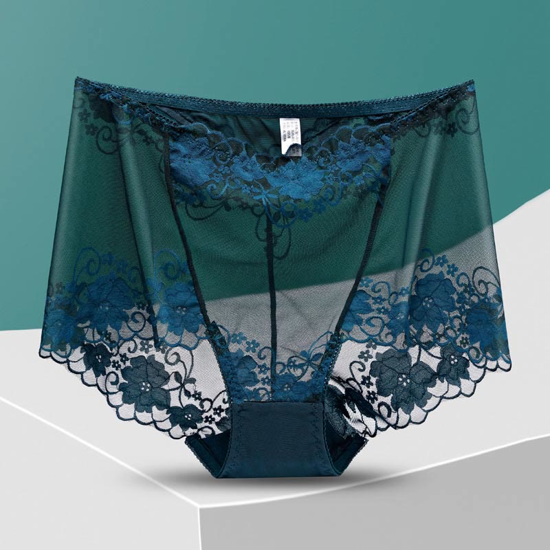 Culotte taille haute en dentelle ajourée (5 paires) - Vert foncé - 4XL - image 19
