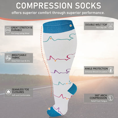 Chaussettes de compression blanches pour électrocardiogramme grande taille (3 paires)