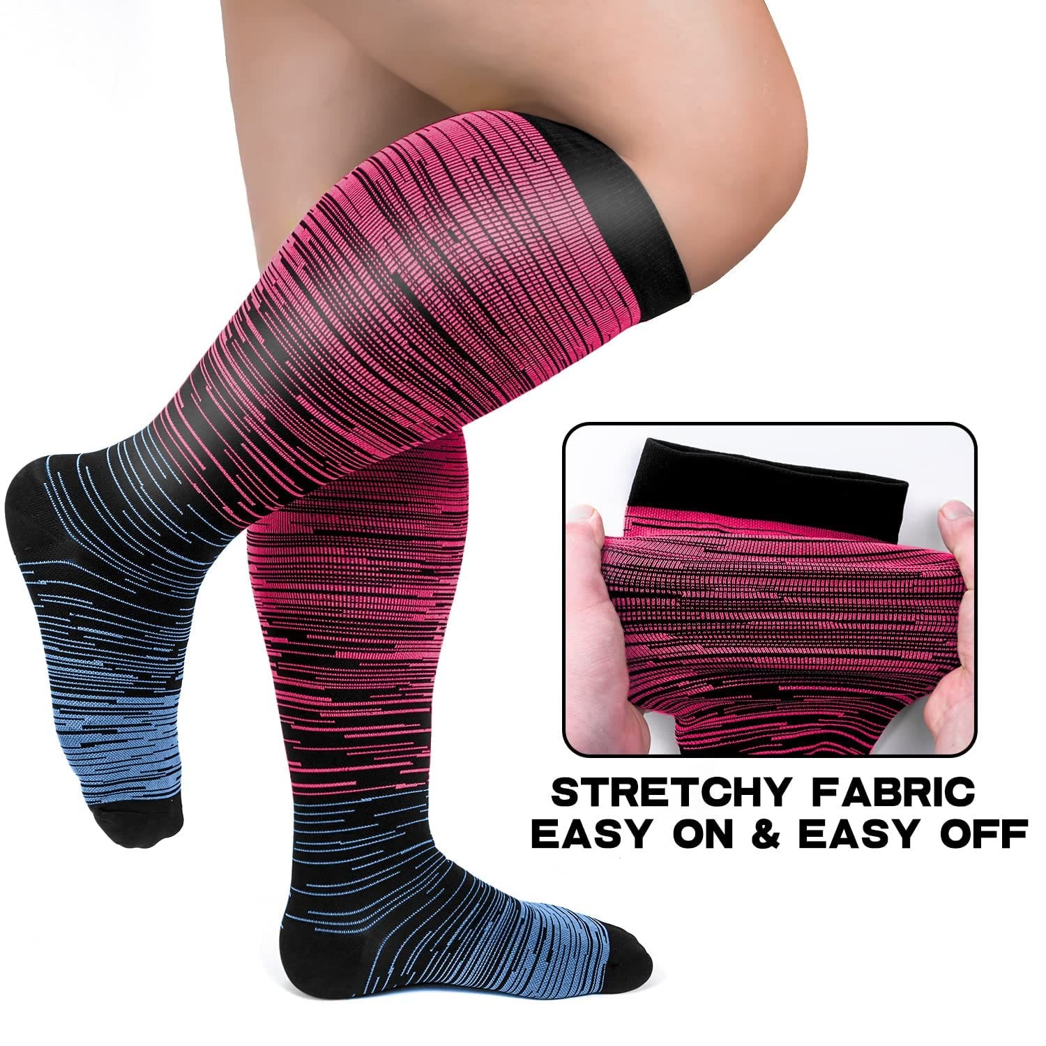 Chaussettes de compression grandes tailles à lignes colorées et tendance 2XL- 7XL (3 paires) - image 4