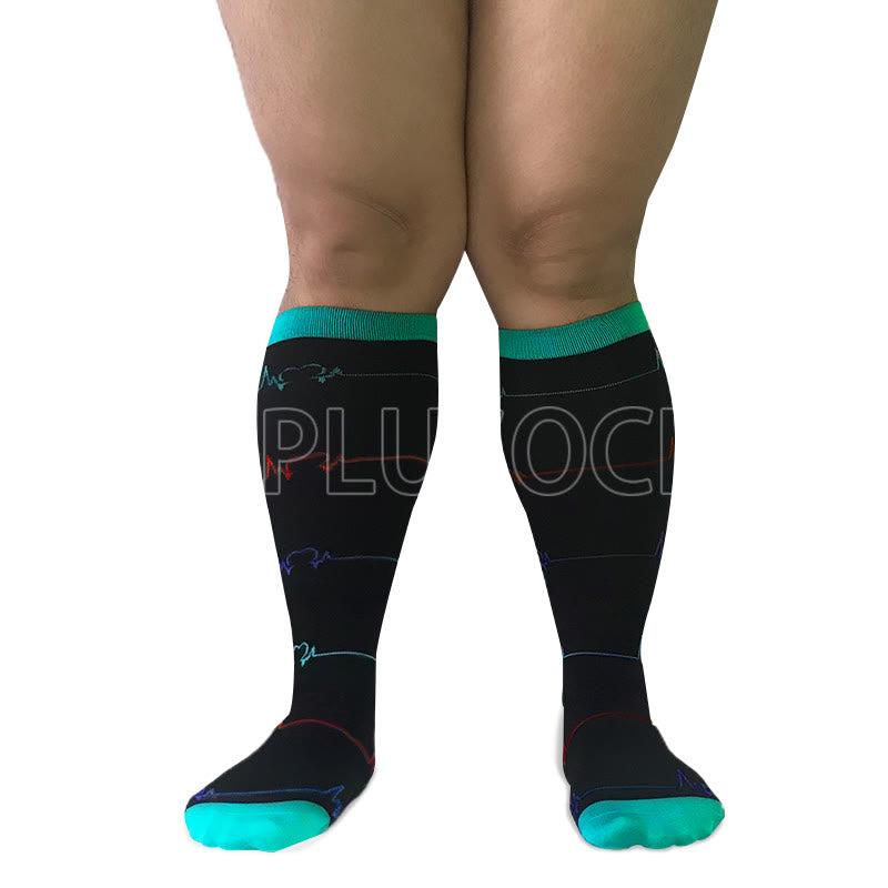 Chaussettes de compression bleues à motif électrocardiogramme grande taille (3 paires)