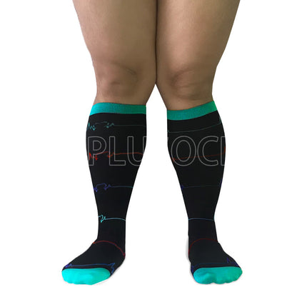 Chaussettes de compression bleues à motif électrocardiogramme grande taille (3 paires)