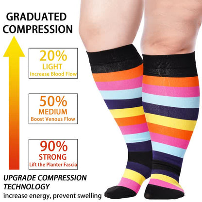 Chaussettes de compression à imprimé arc-en-ciel grande taille (3 paires)