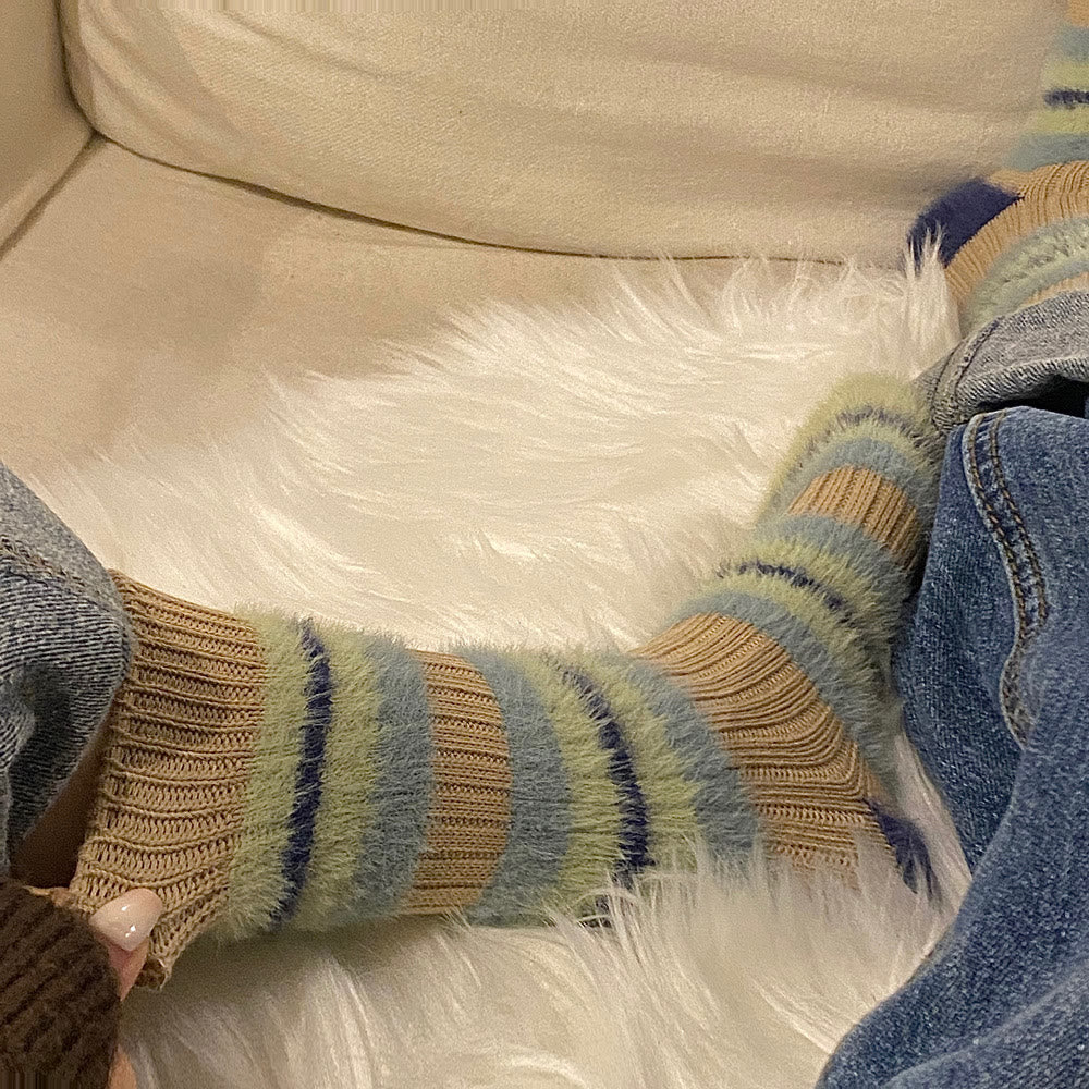 Chaussettes montantes en fourrure à blocs de couleur (6 paires) - image 3