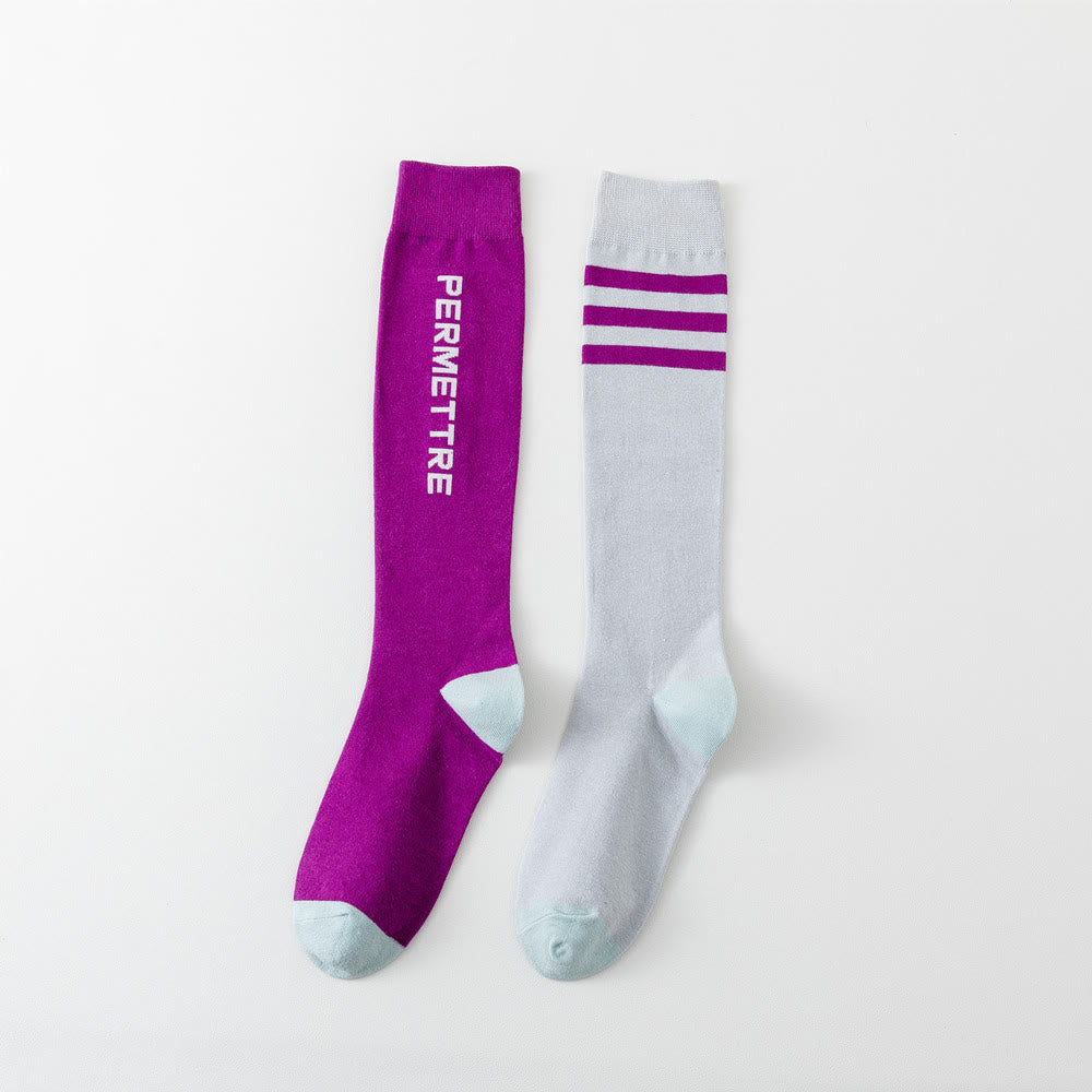 Chaussettes de compression en coton de couleurs mélangées, grande taille (3 paires) - Unisexe - Violet et gris - image 18