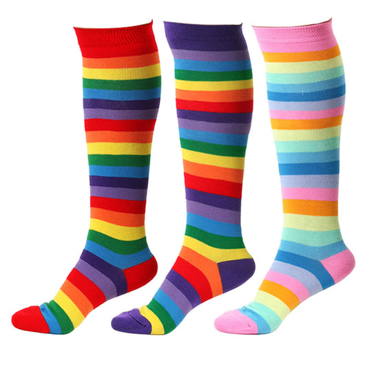 Chaussettes hautes à rayures arc-en-ciel (3 paires) - image 0