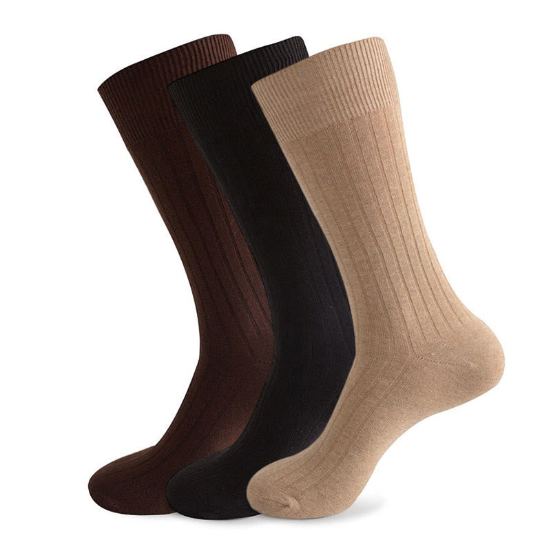 Chaussettes montantes à rayures unies Plusock (3 paires) - Noir, kaki et café - EU46-50 (US12-15) - image 3