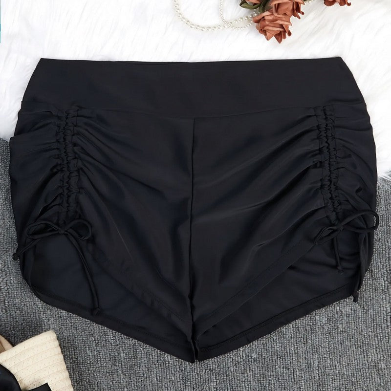 Short de bain noir froncé à taille haute - image 3