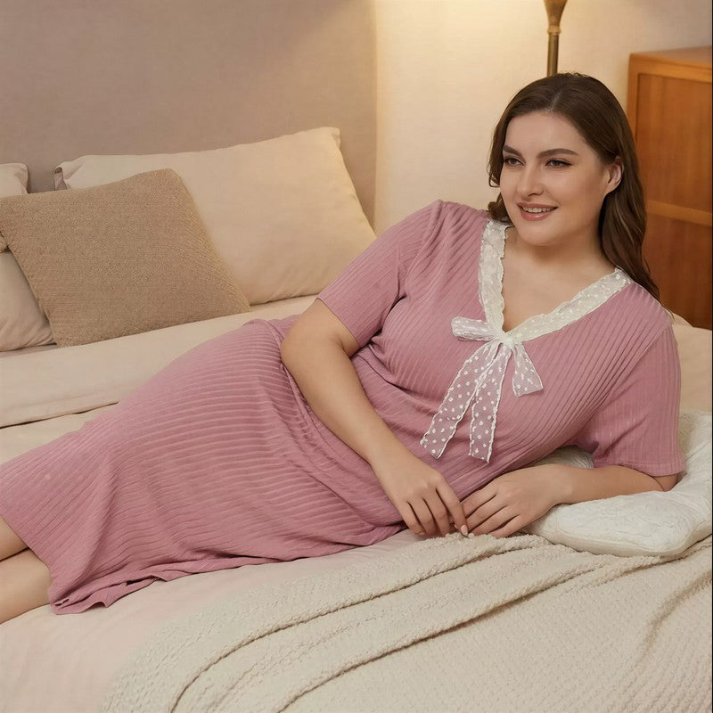 Nuisette côtelée à nœud en dentelle - image 1