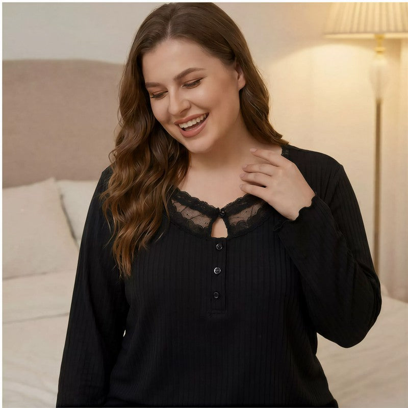 Ensemble pyjama en dentelle unie - image 2
