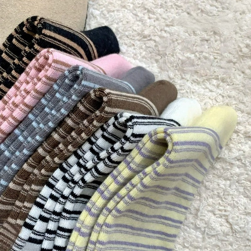 Chaussettes courtes rétro rayées en maille (6 paires) - image 12