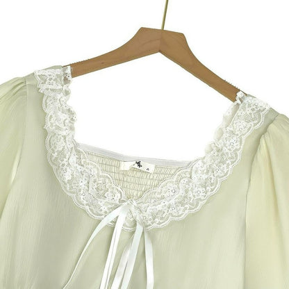 Robe midi à manches bouffantes et lacets - image 7