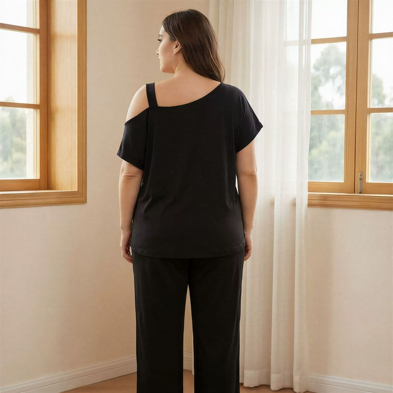 Ensemble pyjama à épaules dénudées et slogan - image 2