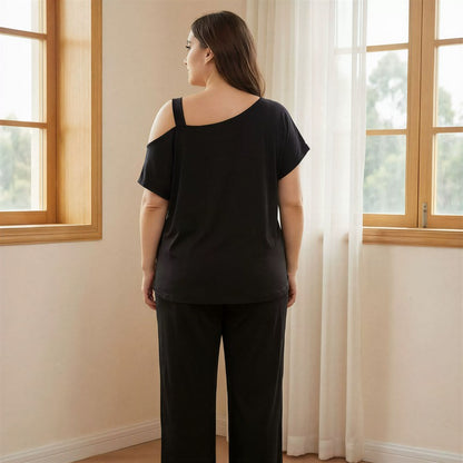 Ensemble pyjama à épaules dénudées et slogan - image 2