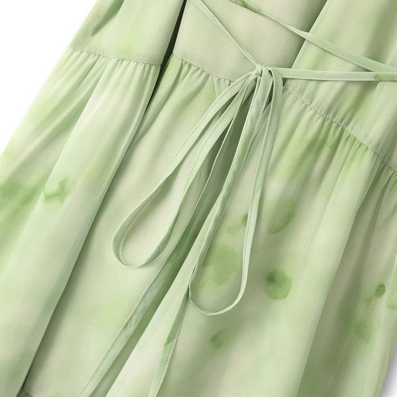 Robe longue romantique à volants et col noué - image 2