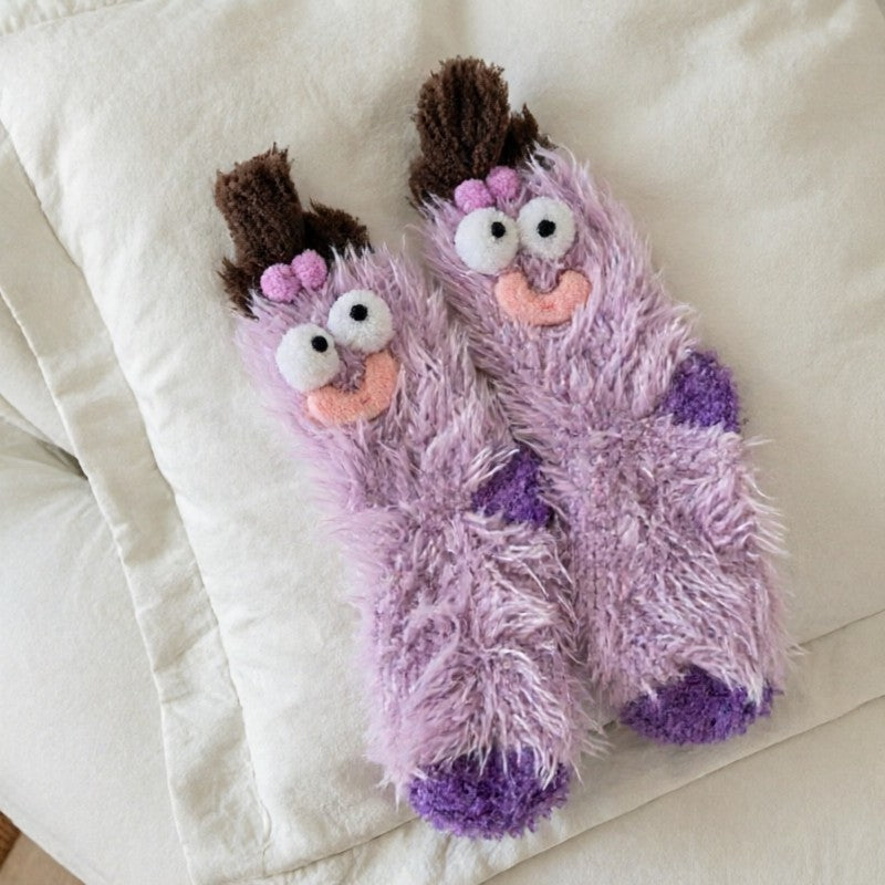Chaussettes-chaussons douillettes en peluche monstre duveteux - Violet - UE35-39 (US2-6) - image 4