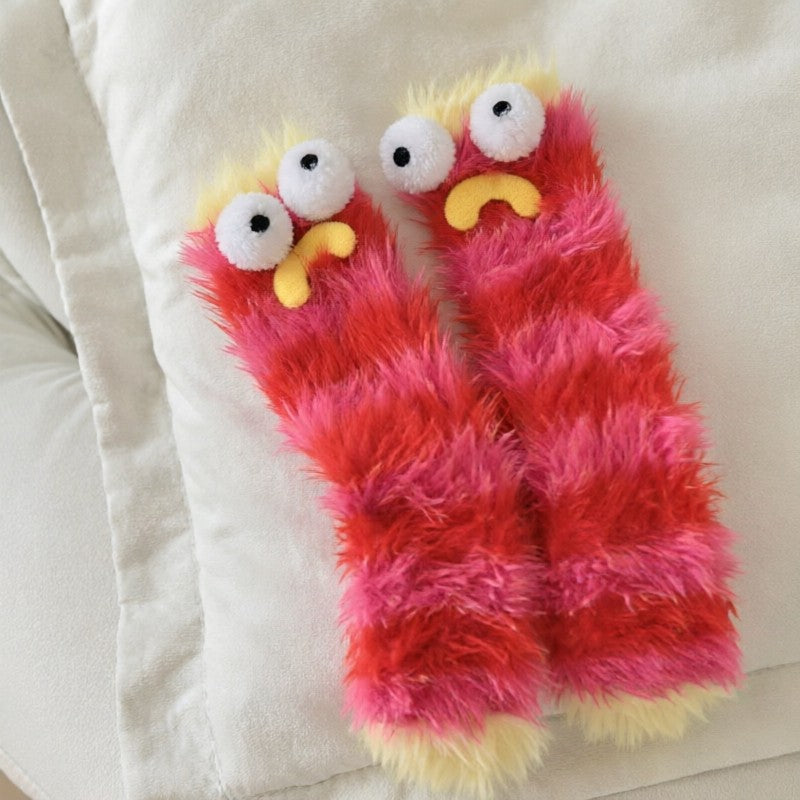 Chaussettes-chaussons douillettes en peluche monstre duveteux - Rouge - UE35-39 (US2-6) - image 3