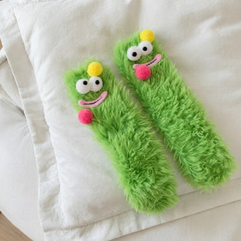 Chaussettes-chaussons douillettes en peluche monstre duveteux - Vert - UE35-39 (US2-6) - image 1