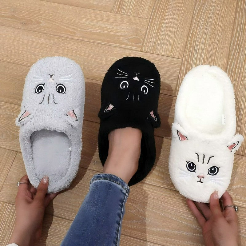 Pantoufles d'intérieur chaudes et confortables en peluche avec motif chat - image 1