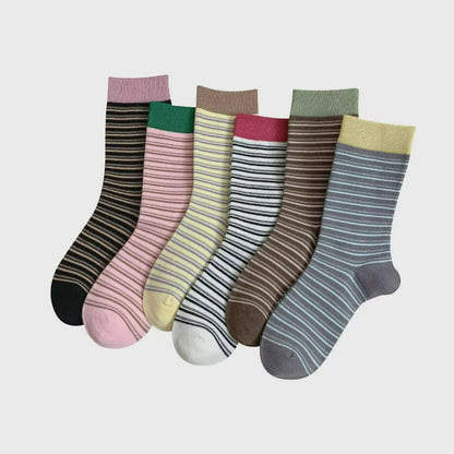 Chaussettes courtes rétro rayées en maille (6 paires) - Multicolore - UE36-39 (US3-6) - image 11