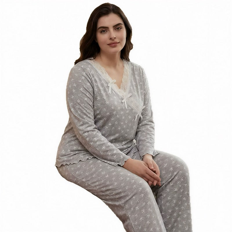 Ensemble pyjama cache-cœur en dentelle à nœud - image 5
