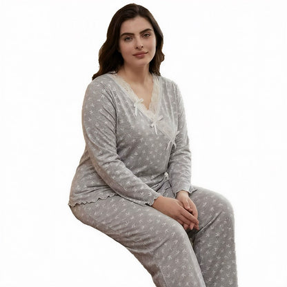 Ensemble pyjama cache-cœur en dentelle à nœud - image 5