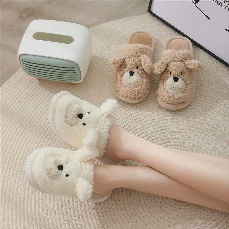 Pantoufles d'intérieur douillettes en peluche ours de dessin animé - image 0