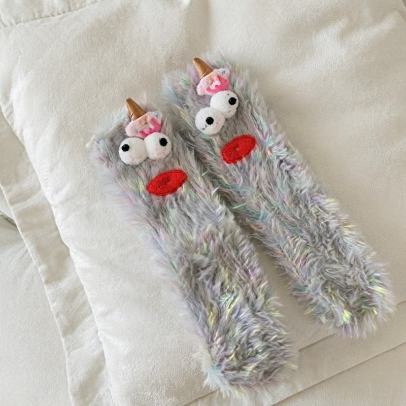 Chaussettes-chaussons douillettes en peluche monstre duveteux - Gris - UE35-39 (US2-6) - image 0