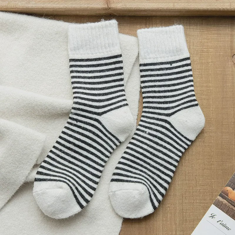 Chaussettes courtes rayées en éponge douces (5 paires) - Blanc - EU36-42(US3-8.5) - image 10