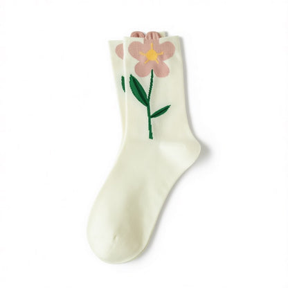 Chaussettes montantes en coton brodées de fleurs printanières (5 paires) - Blanc - 40 (US2-7) - image 4